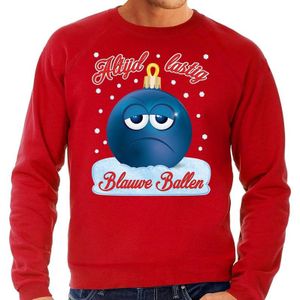Foute kerstborrel sweater / kersttrui Blauwe ballen / blue balls rood voor heren