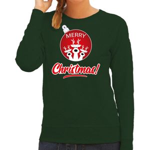 Groene Kersttrui / Kerstkleding Merry Christmas voor dames met rendier kerstbal