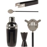 Excellent Houseware RVS zwart barset / cocktailset met cocktailshaker met stampers