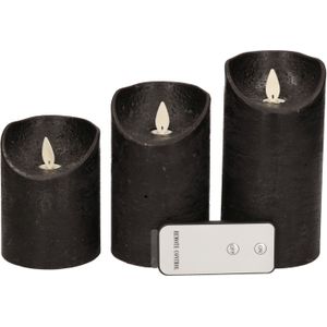 Set van 3x zwarte LED stompkaarsen met afstandsbediening - Woondecoratie - LED kaarsen - Elektrische kaarsen