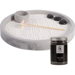 Japanse zen tuin voor thuis/kantoor - wit/zwart zand - D24 cm