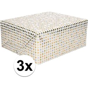 3x Cadeaupapier met gouden hartjes opdruk 70 x 150 cm