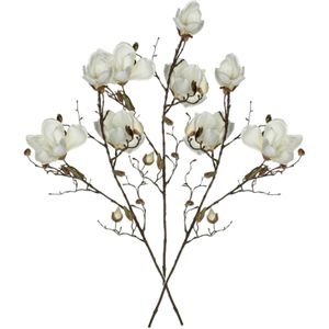 Mica Decorations Kunstbloem Magnolia tak - 3x - 90 cm - wit - Kunst zijdebloemen