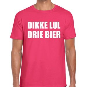 Roze Dikke lul drie bier fun t-shirt voor heren
