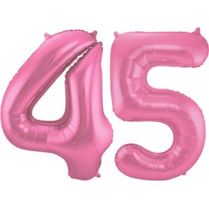 Leeftijd feestartikelen/versiering grote folie ballonnen 45 jaar glimmend roze 86 cm