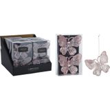 Christmas Decoration kersthangers vlinders - 2x -transparant/roze 15 cm