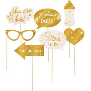 HazaÃ babyshower foto prop set - 7-delig - goud/wit - kraamfeest/geboorte - photo booth accessoires