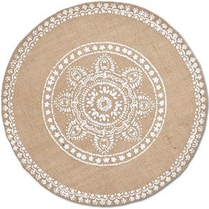 Zeller placemats met mandala print - 1x - jute look stof - rond - D38 cm