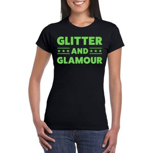 Bellatio Decorations Verkleed T-shirt dames - glitter and glamour - zwart - groen glitter - carnaval