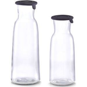 2x Glazen karaffen met siliconen deksel 700 ml en 1000 ml - Zeller - Keukenbenodigdheden - Tafel dekken - Koude dranken serveren - Karaffen/schenkkannen met dop