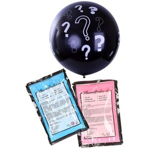 Gender reveal ballon voor party / feestje incl blauw en roze poederf zwart 90 cm