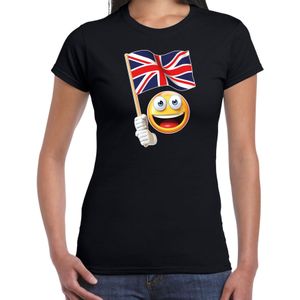 Verenigd Koninkrijk  fan shirt met smiley en UK zwaaivlaggetje zwart voor dames
