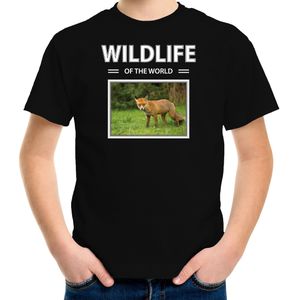 Vos foto t-shirt zwart voor kinderen - wildlife of the world cadeau shirt Vossen liefhebber