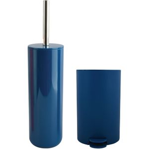 MSV Toiletborstel in houder 38 cm/pedaalemmer 3L set Moods - Kunststof/metaal - blauw