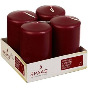 4x stuks Bordeaux rode cilinderkaarsen/stompkaarsen 5 x 8 cm 12 branduren - Geurloze kaarsen