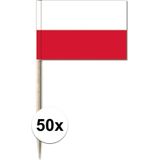 50x Vlaggetjes prikkers Polen 8 cm hout/papier