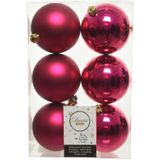 6x Kunststof kerstballen glanzend/mat bessen roze 8 cm kerstboom versiering/decoratie