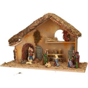 Complete kerststal met kerststal beelden -H31 cm - hout/mos/polyresin