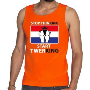 Stop thinking start twerking tanktop / mouwloos shirt oranje heren