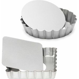 Set van 2x mini taart/quiche bakvormen vierkant en rond zilver 10 cm