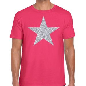Zilveren ster glitter fun t-shirt roze voor heren
