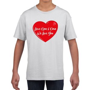 Lieve opa en oma we love you t-shirt wit met rood hartje voor kinderen