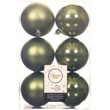 18x stuks kunststof kerstballen mos groen 8 cm glans/mat