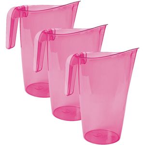 3x stuks waterkan/sapkan transparant/roze met inhoud 1.75 liter kunststof