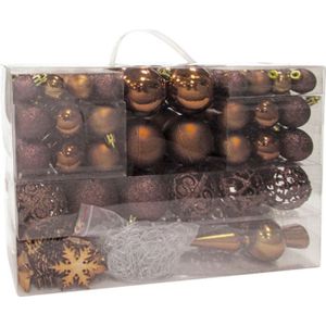 111x stuks kunststof kerstballen bruin 3, 4 en 6 cm met piek