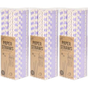 Papieren drinkrietjes - 300x - lila / paars - 20 cm