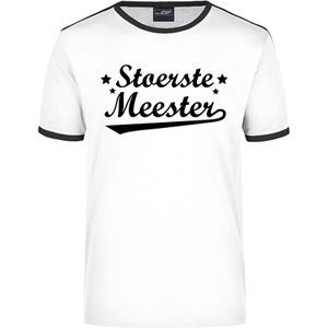 Stoerste meester cadeau ringer t-shirt wit met zwarte randjes voor heren - Einde schooljaar/meesterdag cadeau
