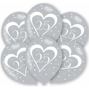 Zilveren huwelijk ballonnen 25 jaar 12x stuks