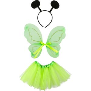 Vlinder verkleed set - vleugels/rokje/diadeem - groen - kinderen