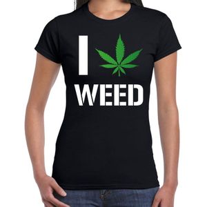 I love weed fun shirt zwart voor dames drugs thema