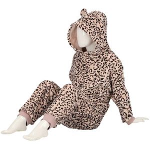 Zachte luipaard/cheetah print onesie voor kinderen roze maat 110/122