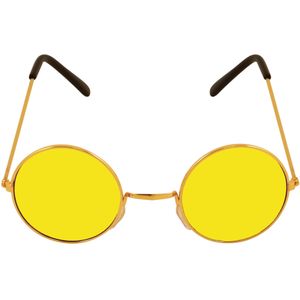 Gele hippie flower power zonnebril met ronde glazen