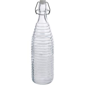 1x Glazen decoratie flessen transparant met beugeldop 1000 ml