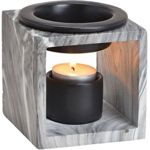 Geurbrander voor amberblokjes/geurolie/waxmelts - keramiek - grijs - 10x10x10 cm - marmer look