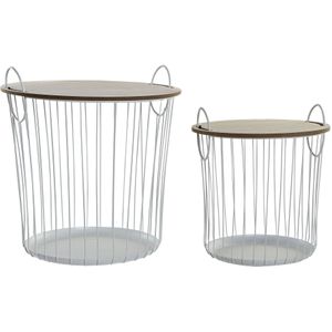 Set van 2x stuks plantenstandaards rond met handvaten ijzer/MDF wit 43 x 46 cm - Home Deco Plantentafels