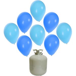 30x Helium ballonnen blauw/licht blauw 27 cm jongetje geboorte + helium tank/cilinder