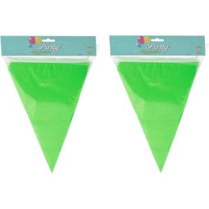 Party Vlaggenlijn - 2x - binnen/buiten - plastic - groen - 600 cm - 25 vlaggetjes