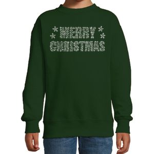 Glitter foute kersttrui groen Merry Christmas glitter steentjes voor kinderen - Glitter kerst outfit