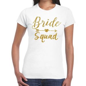Vrijgezellenfeest Bride Squad gouden letters t-shirt wit voor dames