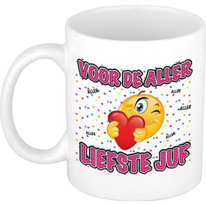 Bellatio Decorations Cadeau mok/beker - Voor de aller liefste juf - wit - 300 ml