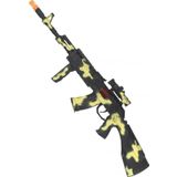 Carnaval verkleed set Leger soldaten helm - camouflage schmink stift - machinegeweer 59 cm