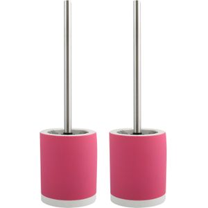 MSV Shine Toilet/wc-borstel houder - 2x - keramiek/metaal - fuchsia roze - 38 cm