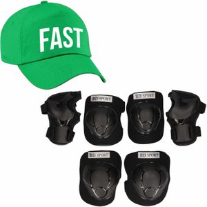 Set van valbescherming voor kinderen maat  M / 6 tot 8 jaar met een stoere FAST pet groen