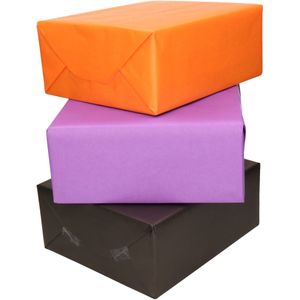 3x Rollen kraft inpakpapier oranje/zwart/paars 200 x 70 cm