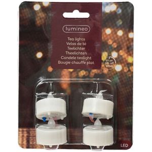 Lumineo LED theelichtjes/waxinelichtjes - 4x st - wit - 3,6 x 3,6 cm - steady - warm wit - timer