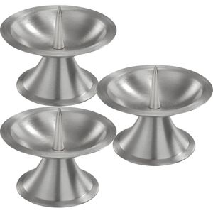 3x Ronde metalen stompkaarsenhouder zilver voor kaarsen 5-6 cm doorsnede